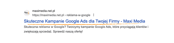 Przykład meta title w wynikach wyszukiwania Google